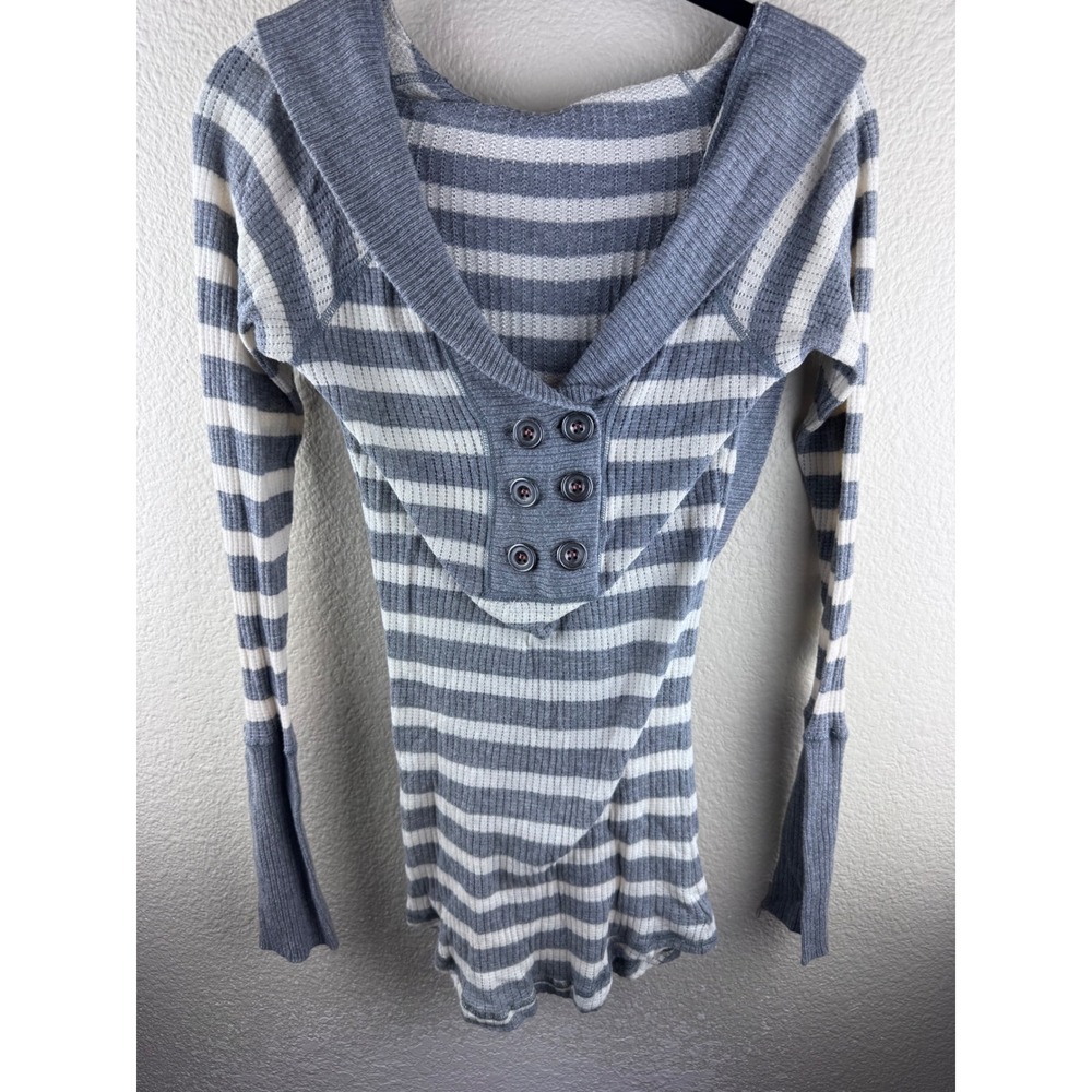 Free People Y2K Striped Thermal Hoodie Small Earthy Nautical Boho Indie Breton